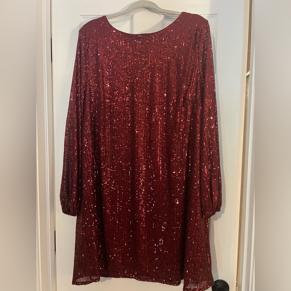 Red sequin dress, perfect for holiday parties!